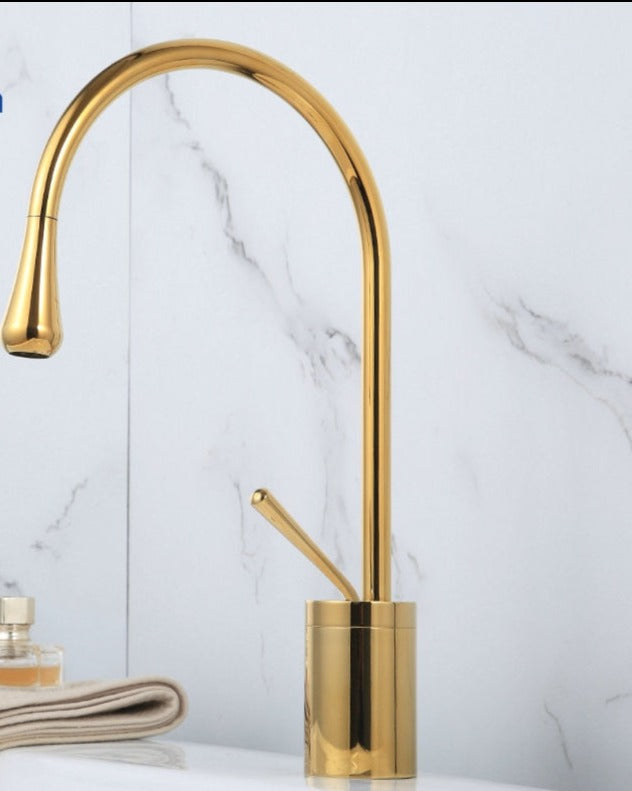 home & garden : Wastafelkraan Druppel Stijl Badkamer Draaibare Waterval Kranen - Goud Geborsteld Kort in Goud glans kort van Pantino