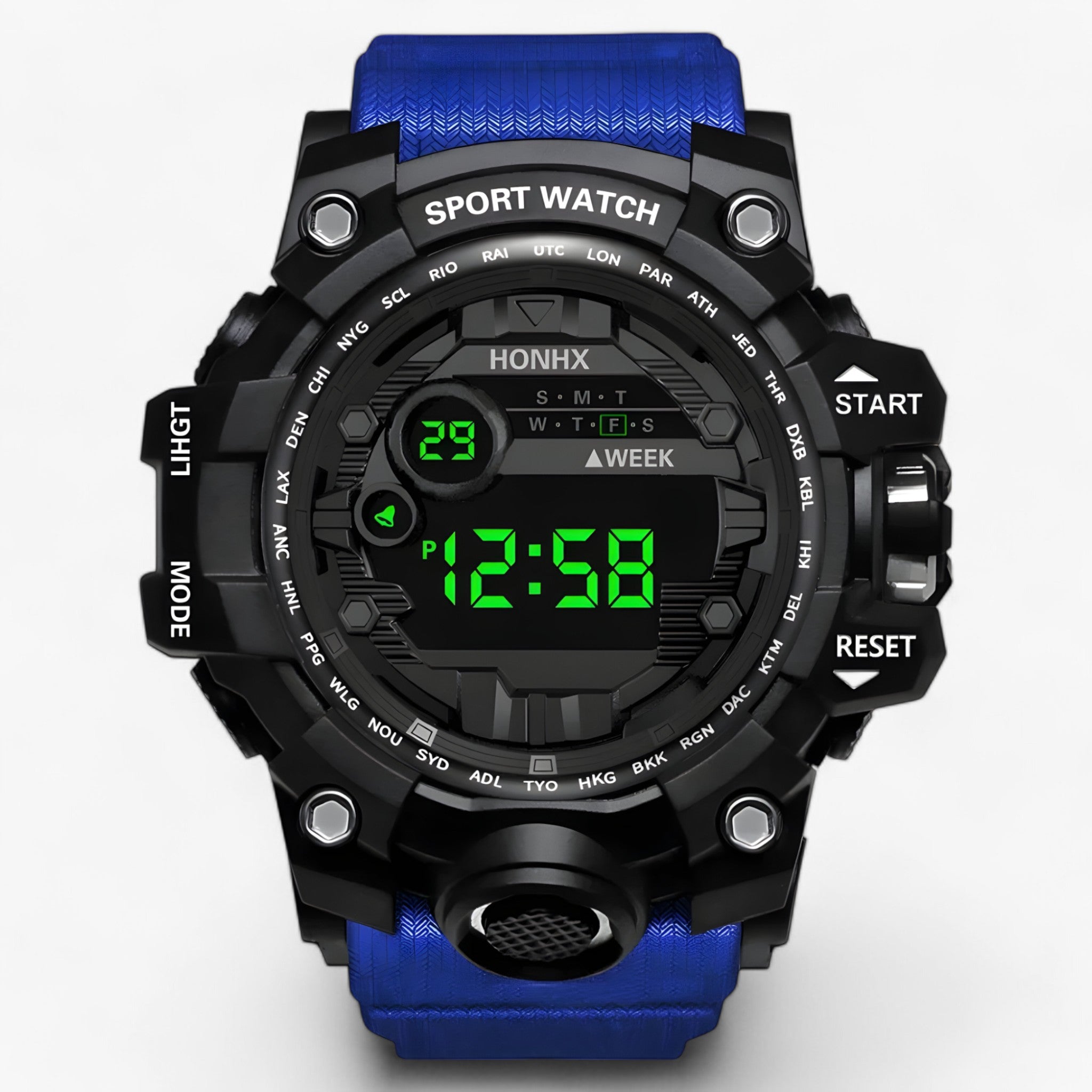 watches : Grote LED Wijzerplaat - Ideaal voor Sport & Fitness - Zwart in Blauw van Pantino