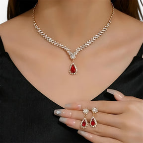 Jewelry Set : Oorbellen Dames Zilver - Trouwset 2 Delen - Druppelhanger en 2 in Goud rood 2 van Pantino