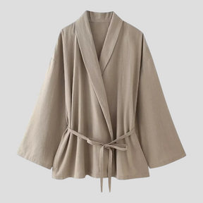 Outfit Sets : Kimono Elegante in Lino da Donna con Cintura - Perfetto per Estate e Primavera in van Pantino