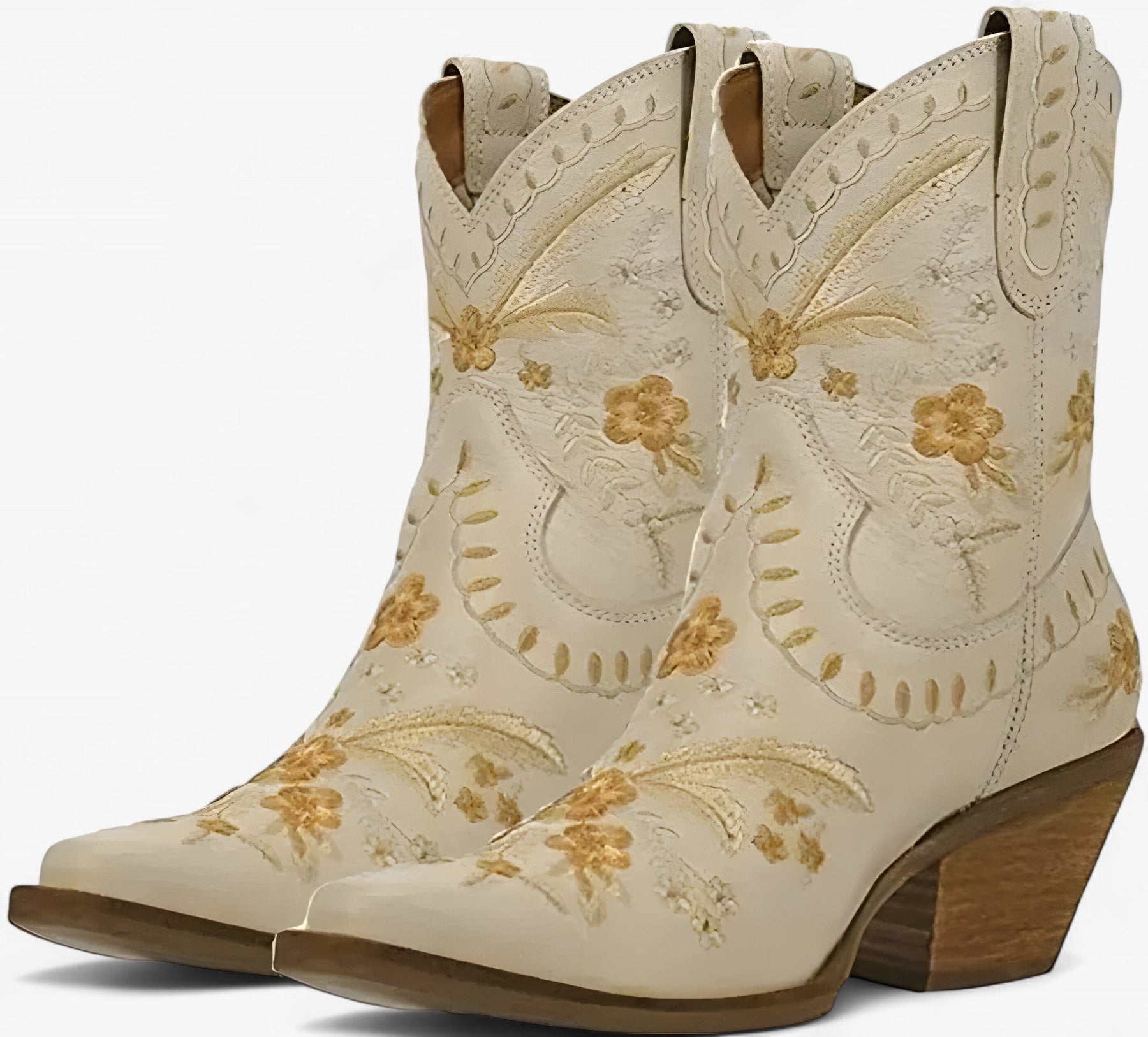 Sandals : Ruskind Westernlaarzen met Brede Hak in Cowgirlstijl - Zwart in Beige van Pantino