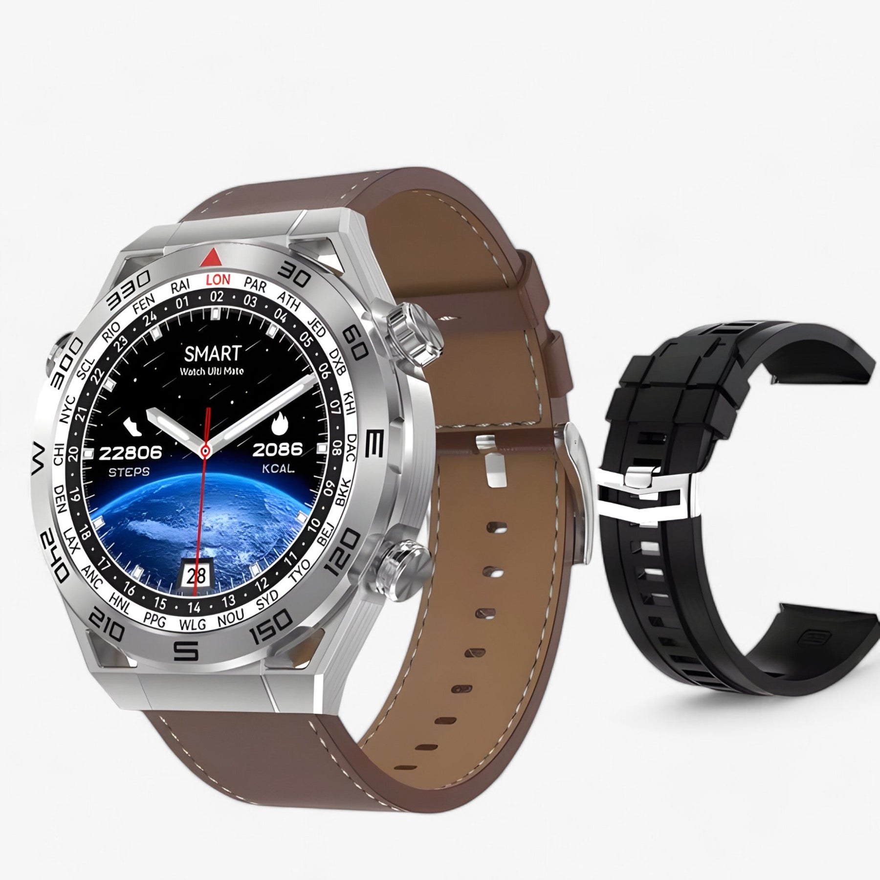 watches : Smartwatch Heren Zilveren Metaal - Dt Ultra Mate - GPS & Nfc voor met Bluetooth Oproepen & Ecg in Zilveren leer van Pantino