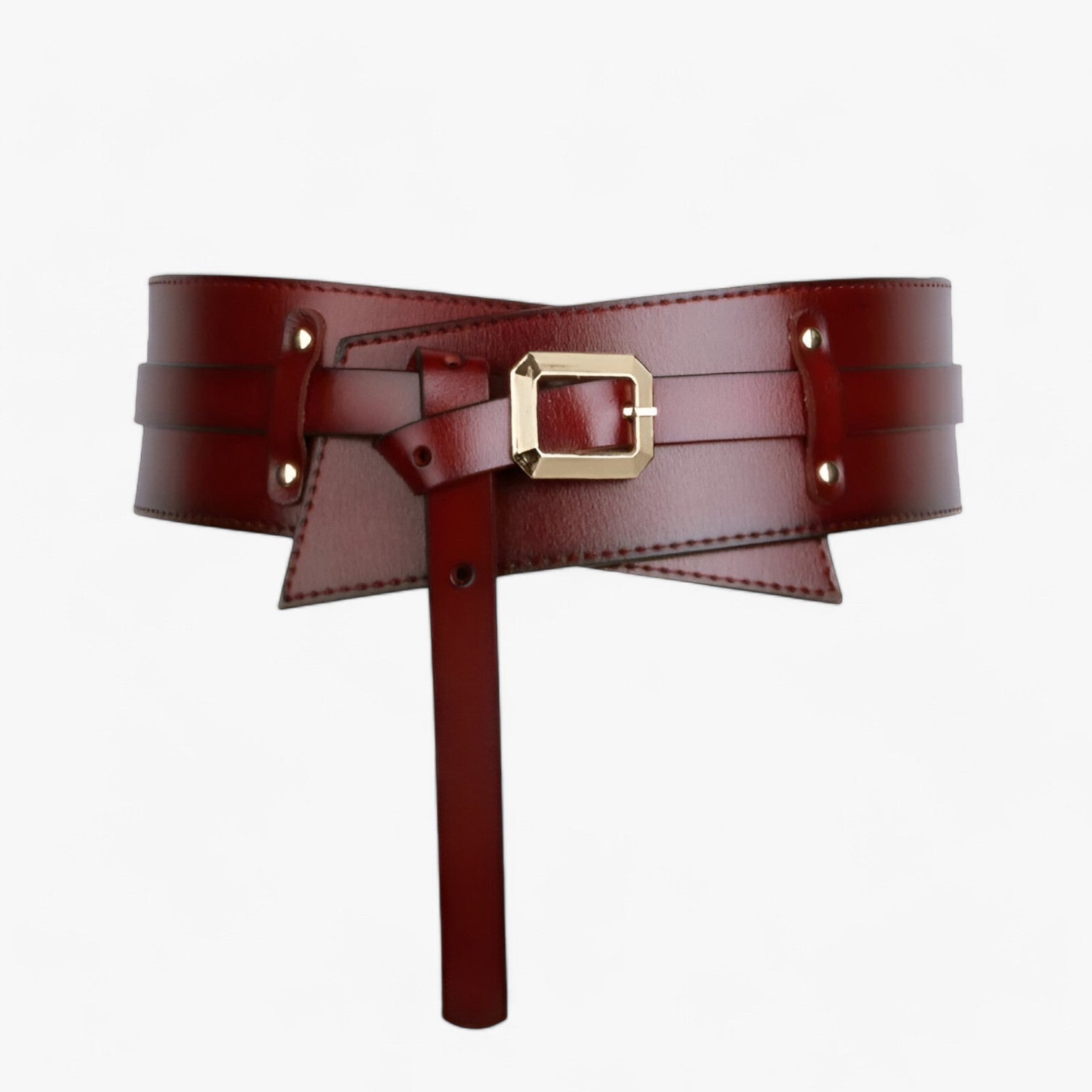 Belt : Zwarte Echt Leren Dames Taille Gordel - Stijlvolle & Multifunctionele Riem in Roodbruin van Pantino