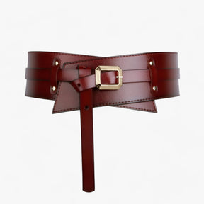 Belt : Zwarte Echt Leren Dames Taille Gordel - Stijlvolle & Multifunctionele Riem in Roodbruin van Pantino