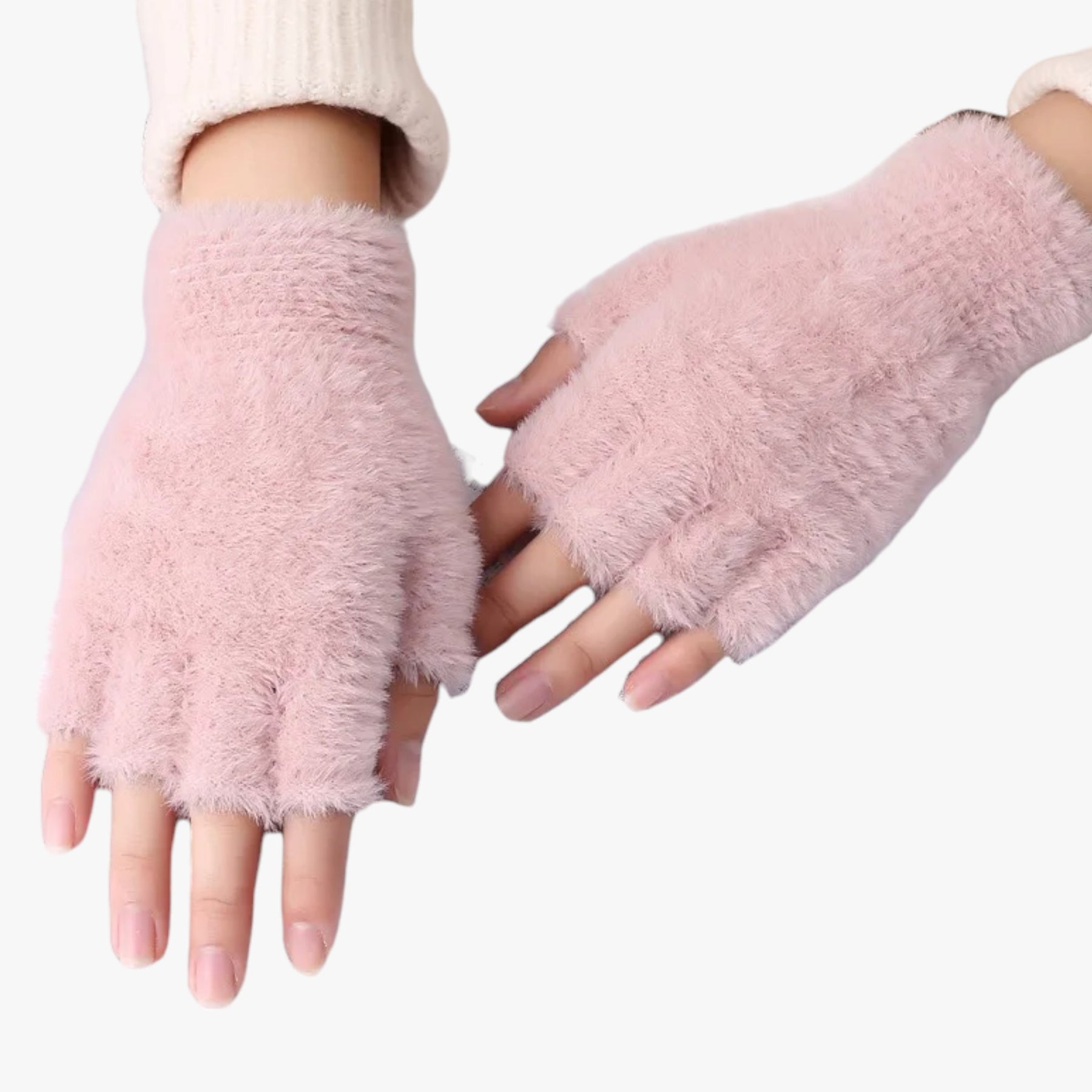 Gloves : Handschoenen Grijs - Halfvinger Imitatie Mink - Warmte & Touchscreen Gemak in Roze van Pantino