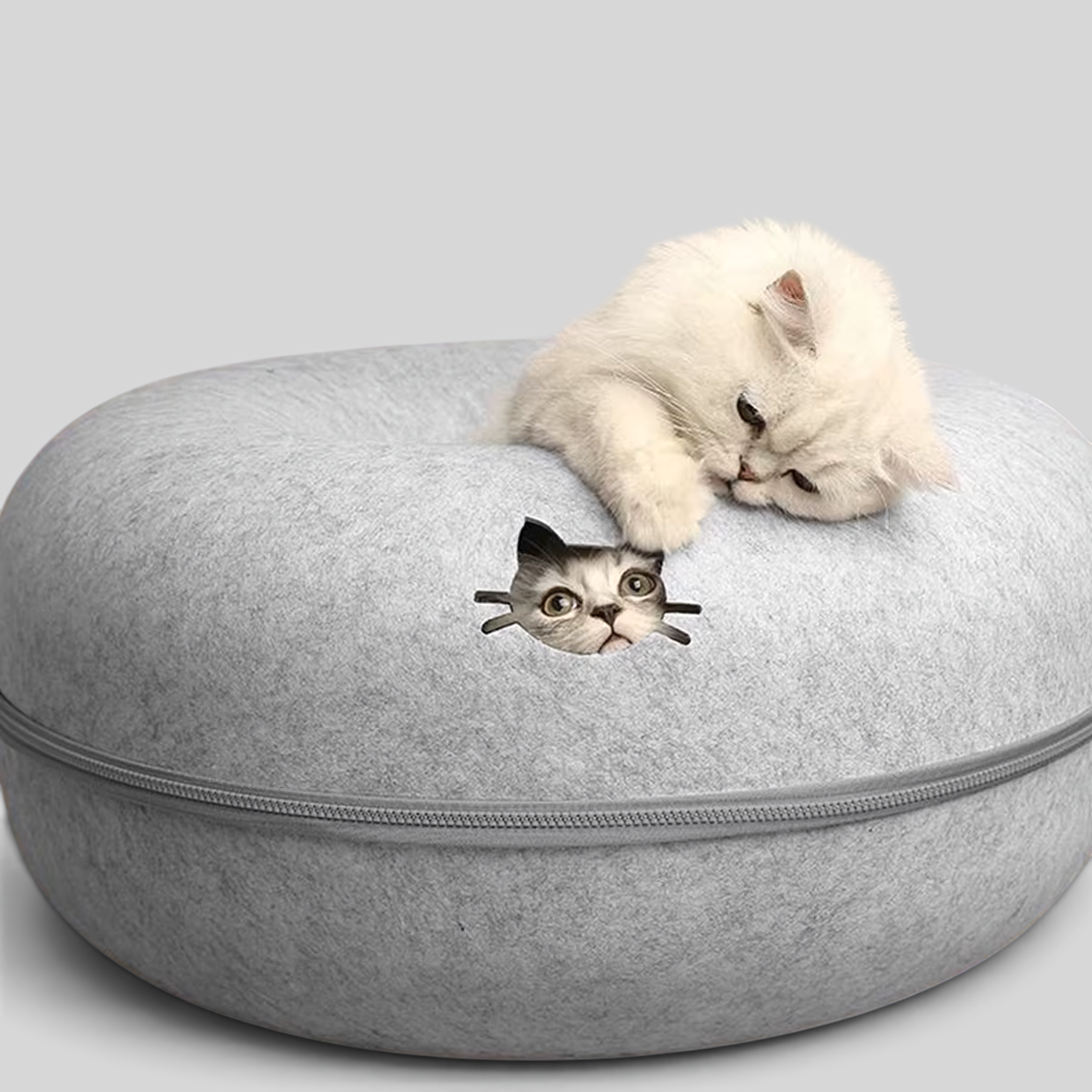 Ronde Kattenmand met Holletje en Rits – Vilten Kattenbed 50 of 60 cm