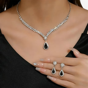Jewelry Set : Oorbellen Dames Zilver - Trouwset 2 Delen - Druppelhanger en 2 in Zwart 2 van Pantino