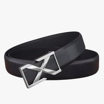 Belt : Herenriem met X-skull Gesp Luxe Casualstijl voor Jongeren - Witte Goud Gesp in Zwart Zilveren gesp van Pantino