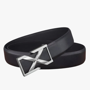 Belt : Herenriem met X-skull Gesp Luxe Casualstijl voor Jongeren - Witte Goud Gesp in Zwart Zilveren gesp van Pantino