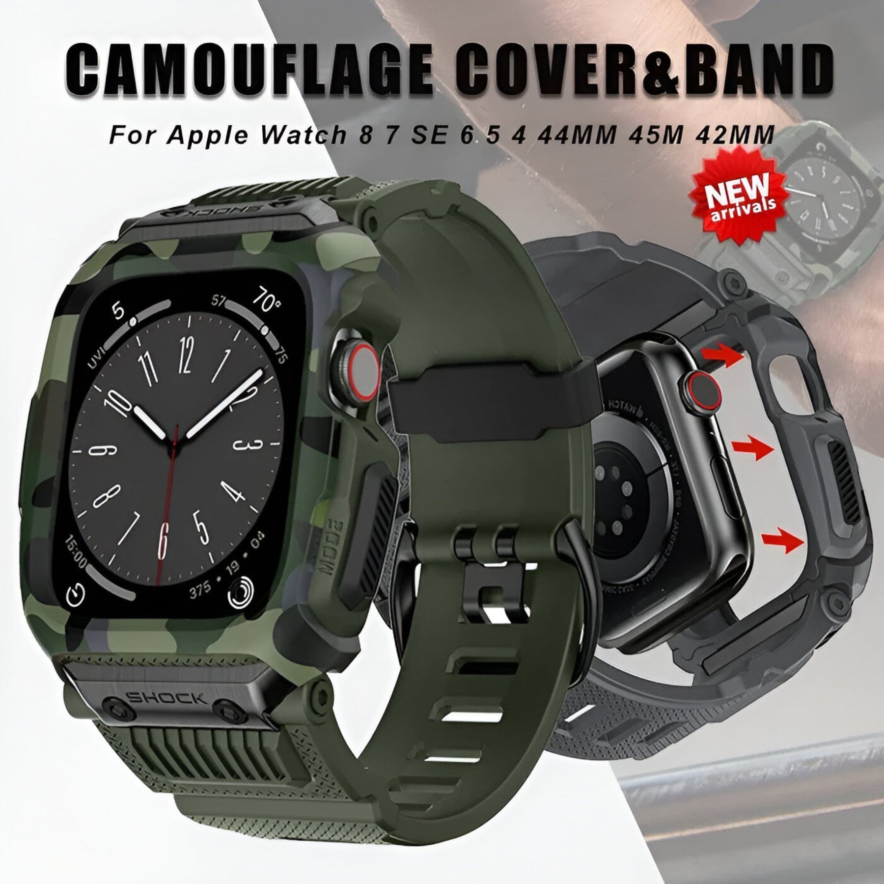 Apple Watch Case : Horloge Zwart - Militair Sporthorloge voor Apple Watch in van Pantino