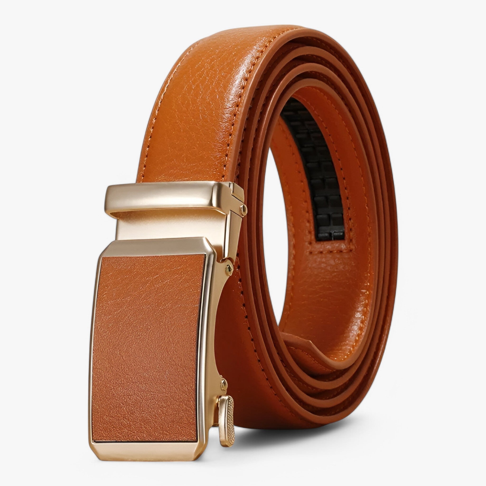 Belt : Automatische Riem met Gouden Lus Dames - Zwart in Oranje van Pantino