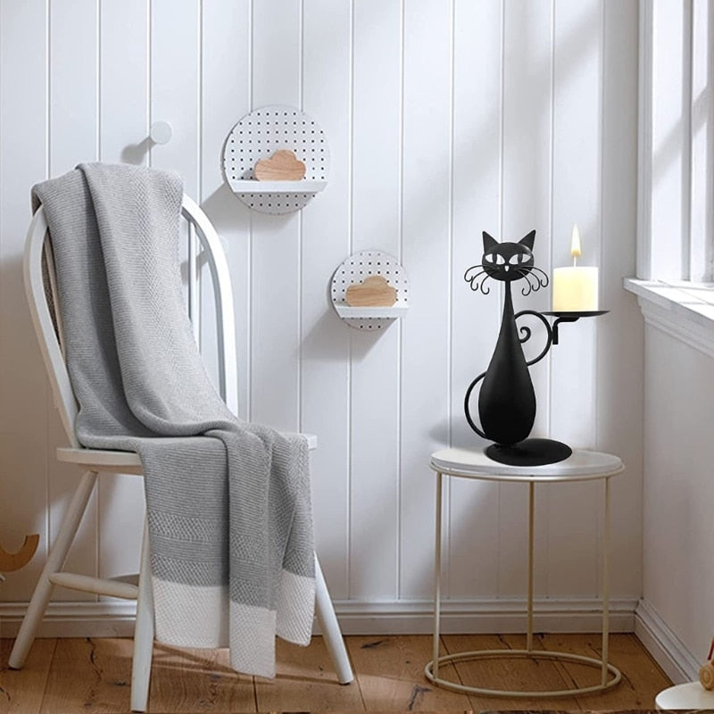home & garden : Zwarte Kat Kaarsenhouder - Mystiek Interieur Decoratie - Keramiek in van Pantino