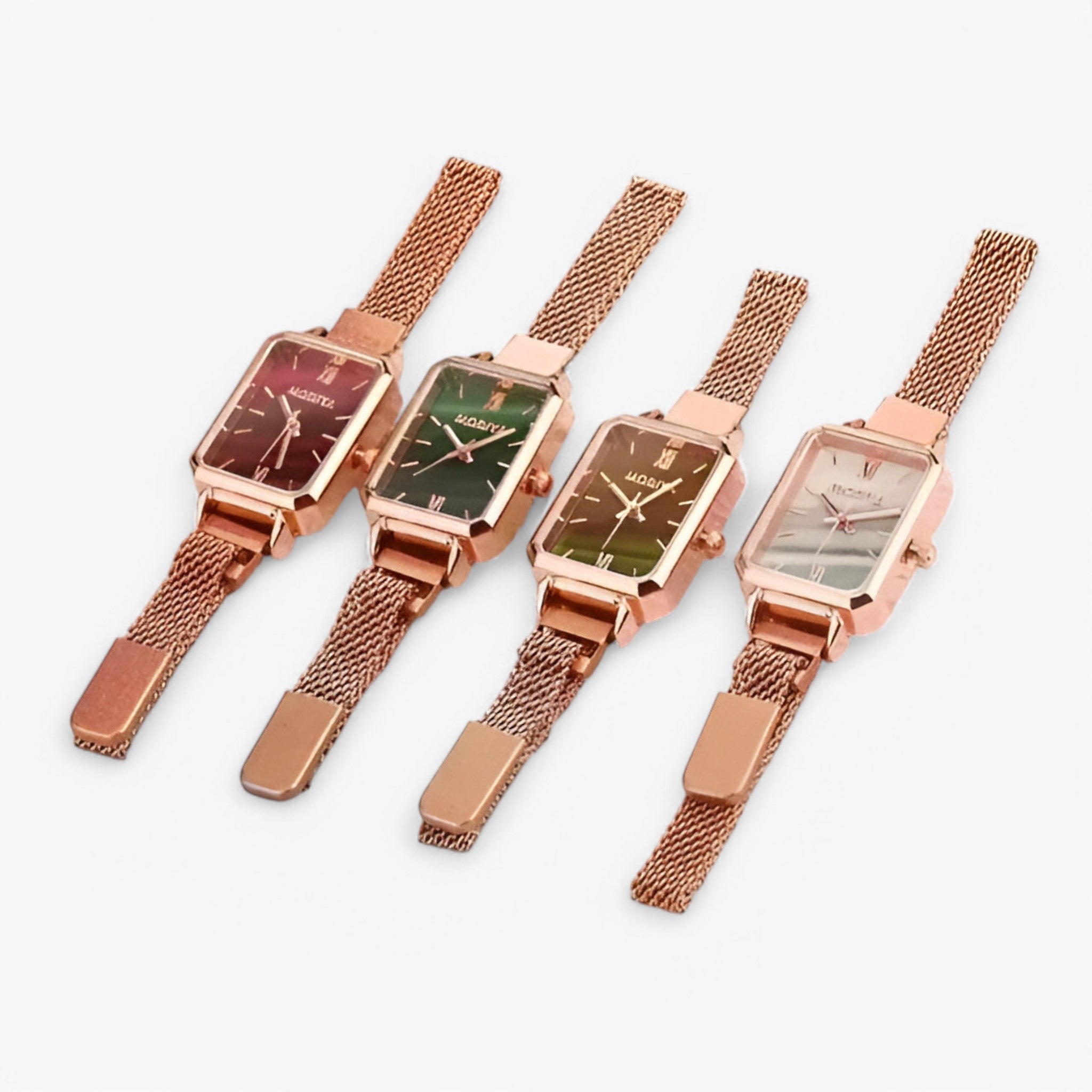 Watches : Vierkant dameshorloge met groene wijzerplaat en magnetische band in van Pantinoshop