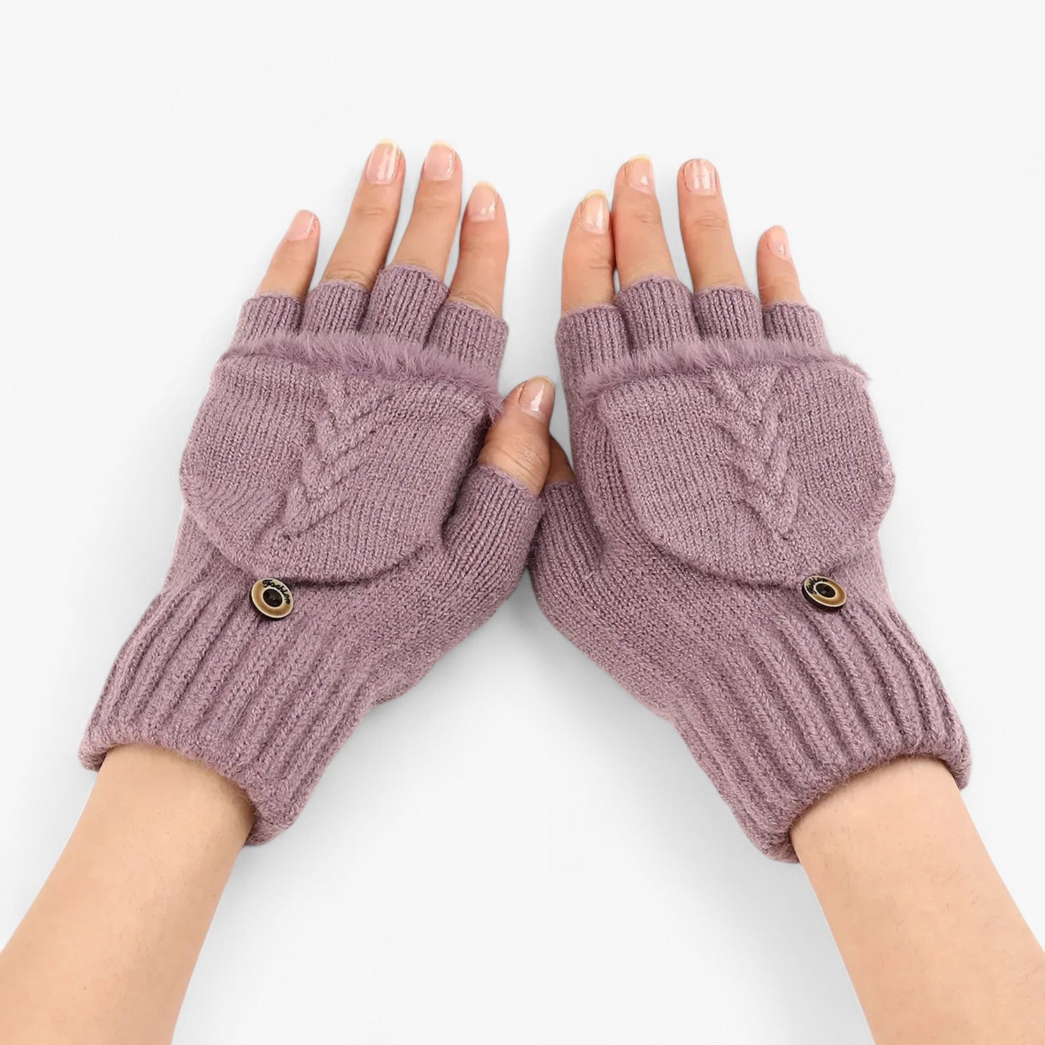 Gloves : Handschoenen Dames Donkerroze - Dikke Omgeslagen Gebreide voor - Voor Koud Weer in Violet Één maat van Pantino