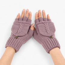 Gloves : Handschoenen Dames Donkerroze - Dikke Omgeslagen Gebreide voor - Voor Koud Weer in Violet Één maat van Pantino