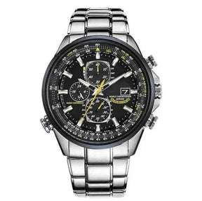 Watch : MultiSteel herenchronograafhorloge, leren band, elegant en nauwkeurig in Staalzwarte riem met 4 knopen van Pantino
