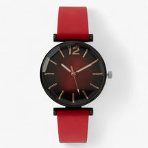 watches : Trendy Sportstoel - Zwarte Onderstel, Groene Siliconen Band in rood van Pantino