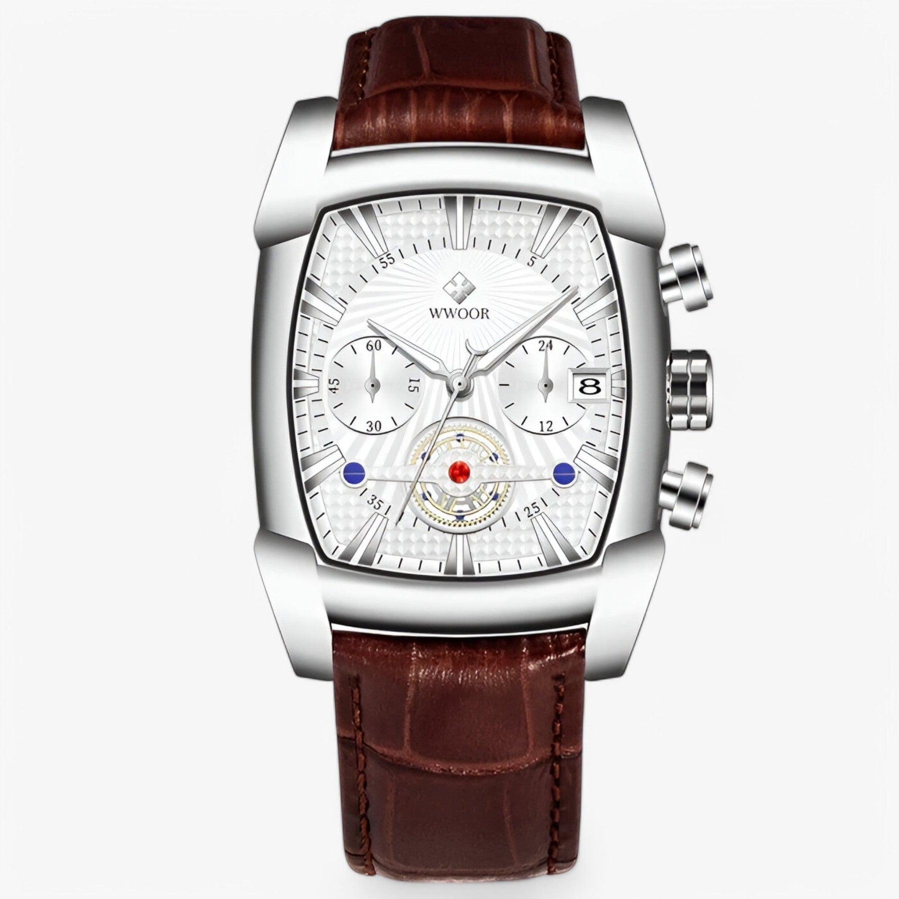 watches : Horloge Zwart Zilver - Luxe Leren Sporthorloge in Zilver wit van Pantino