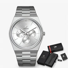 watches : Stalen Horloge met Saffierglas - Wit Zilver met Doos in wit zilver met doos van Pantino