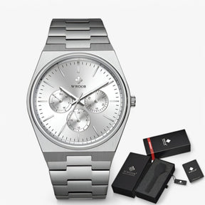 watches : Stalen Horloge met Saffierglas - Wit Zilver met Doos in wit zilver met doos van Pantino