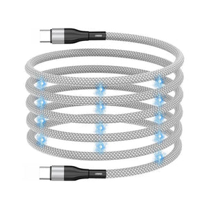 gadgets : Magnetische USB-C Kabel - Kabelrommel Vrij Flexibel - Nylon in Zilverkleurige kabel met USB-C en USB-C 1m van Pantino