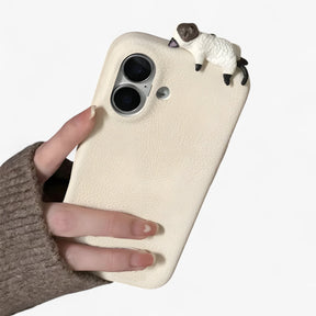 Phone Case : 3D-cartoonkat iPhone-hoesje - Schattige Bescherming met Zacht Comfort in Off White van Pantino