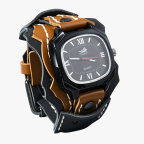 Watch : Grote Vierkante Herenhorloge met Echt Lederen Band - Rood Zwart in van Pantino