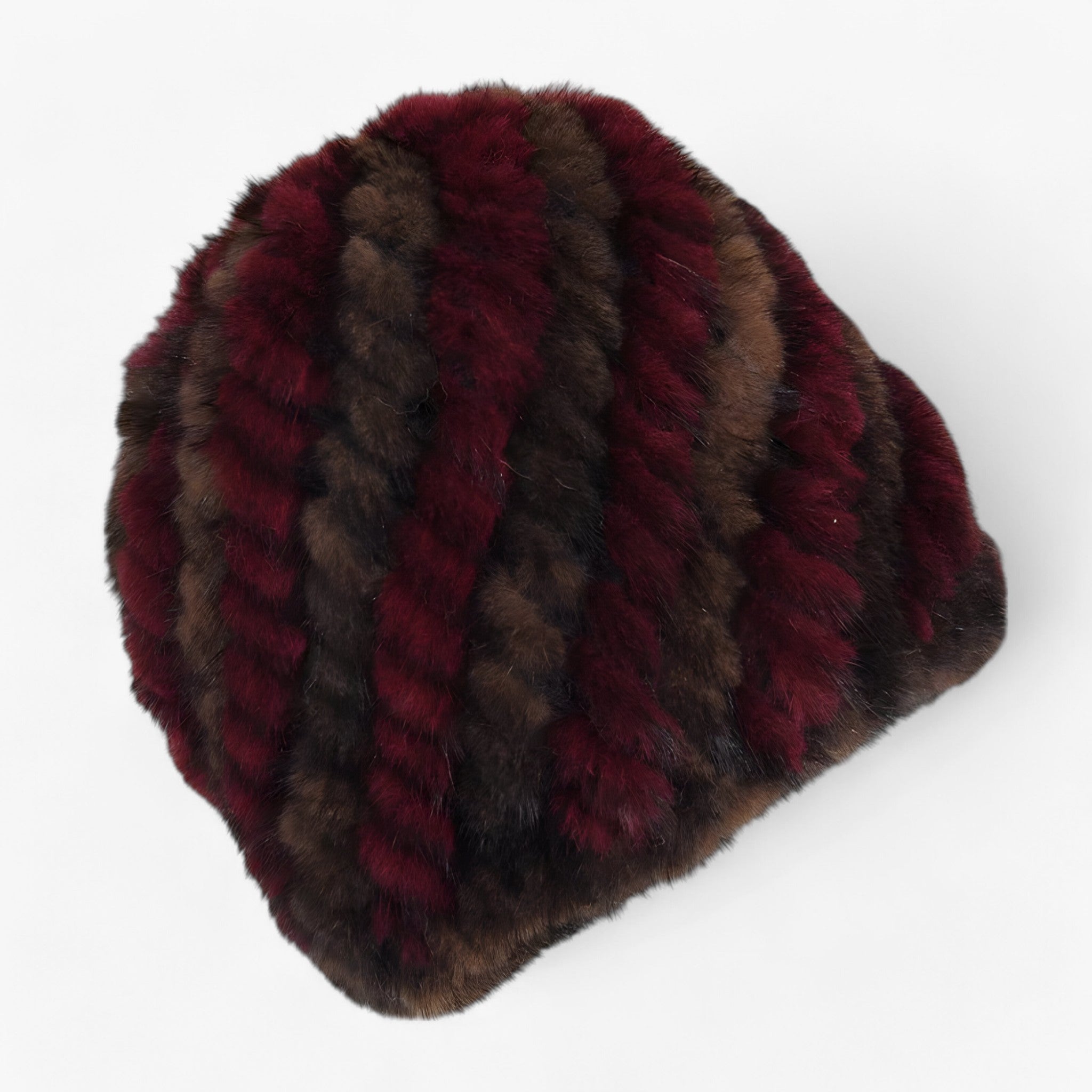 Hat : Muts Bruin Zwart - Luxe Mink Bont - Winterse Warmte & Elegantie in bruin wijnrood Goede elasticiteit van Pantino