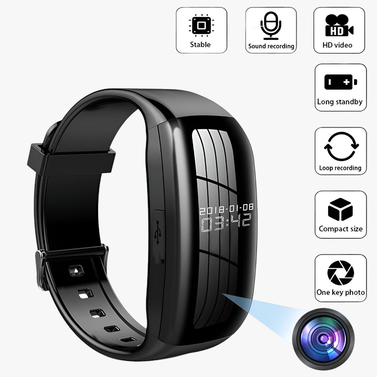 watches : Joris Mini Spraakrecorder Armband - Discreet Opnemen en Veilig Bewaren in Eén Armband - Zwart in van Pantino