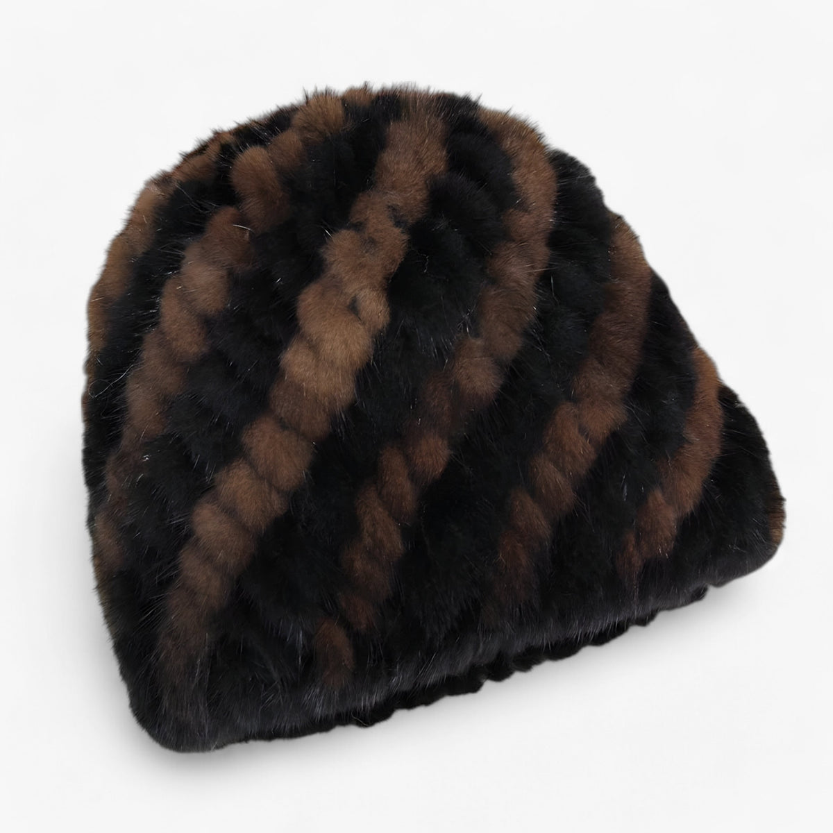 Hat : Muts Bruin Zwart - Luxe Mink Bont - Winterse Warmte & Elegantie in bruin zwart Goede elasticiteit van Pantino