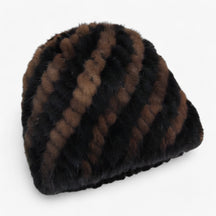 Hat : Muts Bruin Zwart - Luxe Mink Bont - Winterse Warmte & Elegantie in bruin zwart Goede elasticiteit van Pantino