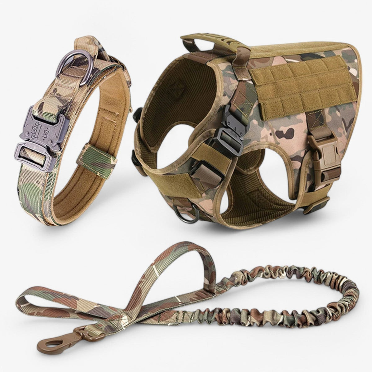 Ham tactic militar negru din nylon reglabil pentru câini mari, cu vestă și mâner