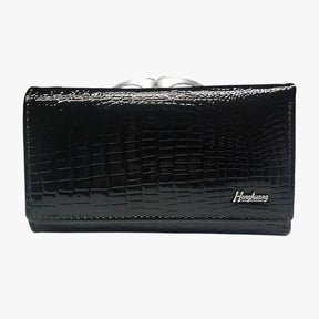 Wallet : Luxe Damesportemonnee van Leer - Elegant en Praktisch - Zwart in zwart van Pantino