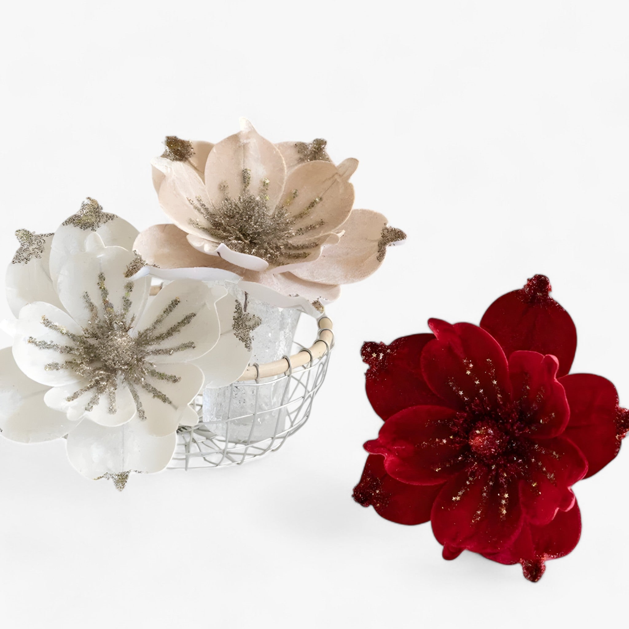 home & garden : Glanzende Kunstkerstbloemen - Vrolijke Ornamenten voor de Kerstboom en Nieuwjaarsdecoratie - Rood in van Pantino