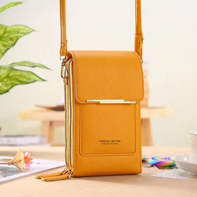 bags : Schoudertas met Touchscreen Venster Bruin - Tech Smart Tas - Nylon in Geel van Pantino