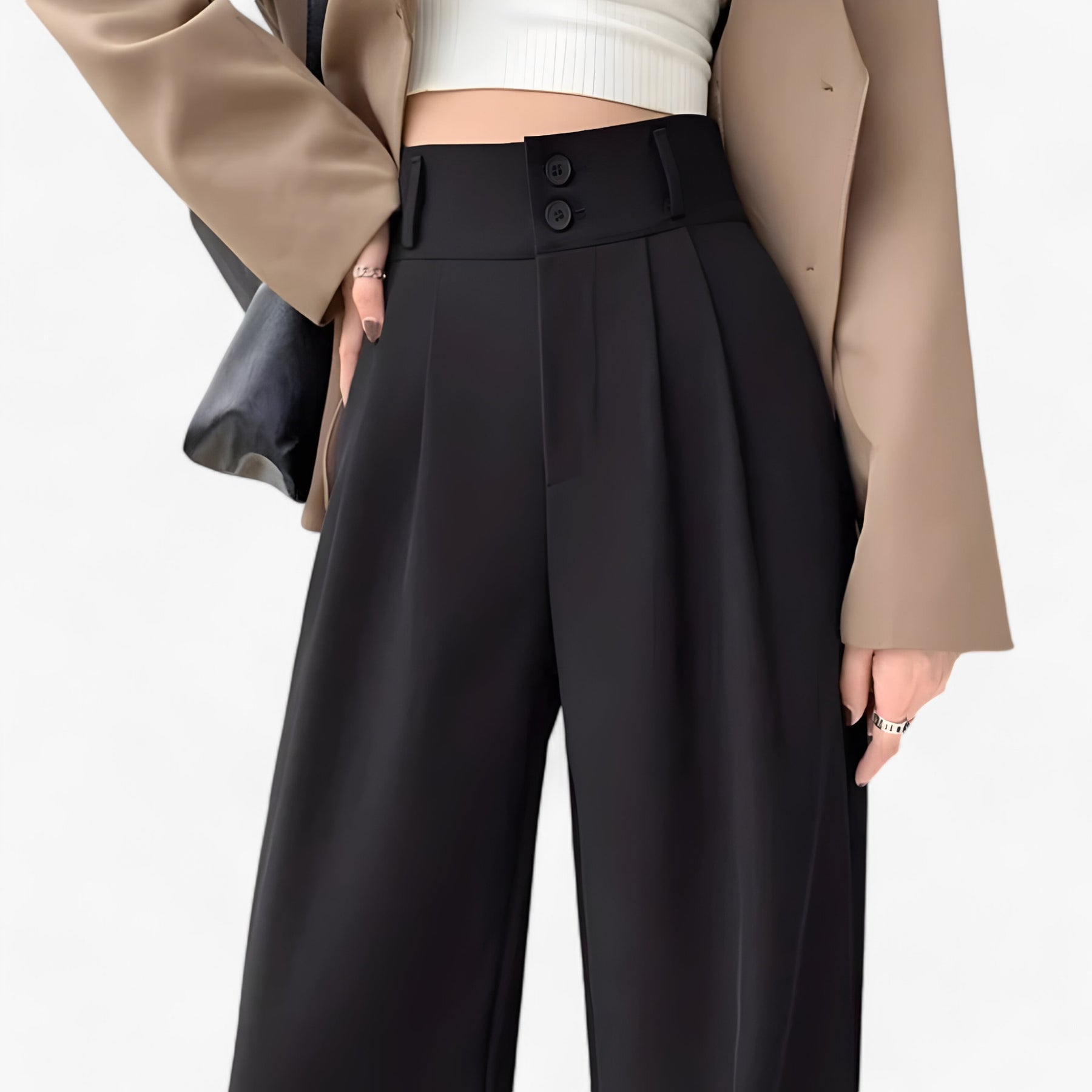 Pants : Broek Zwart - Hoge Taille - Modieus & Comfortabel in van Pantino