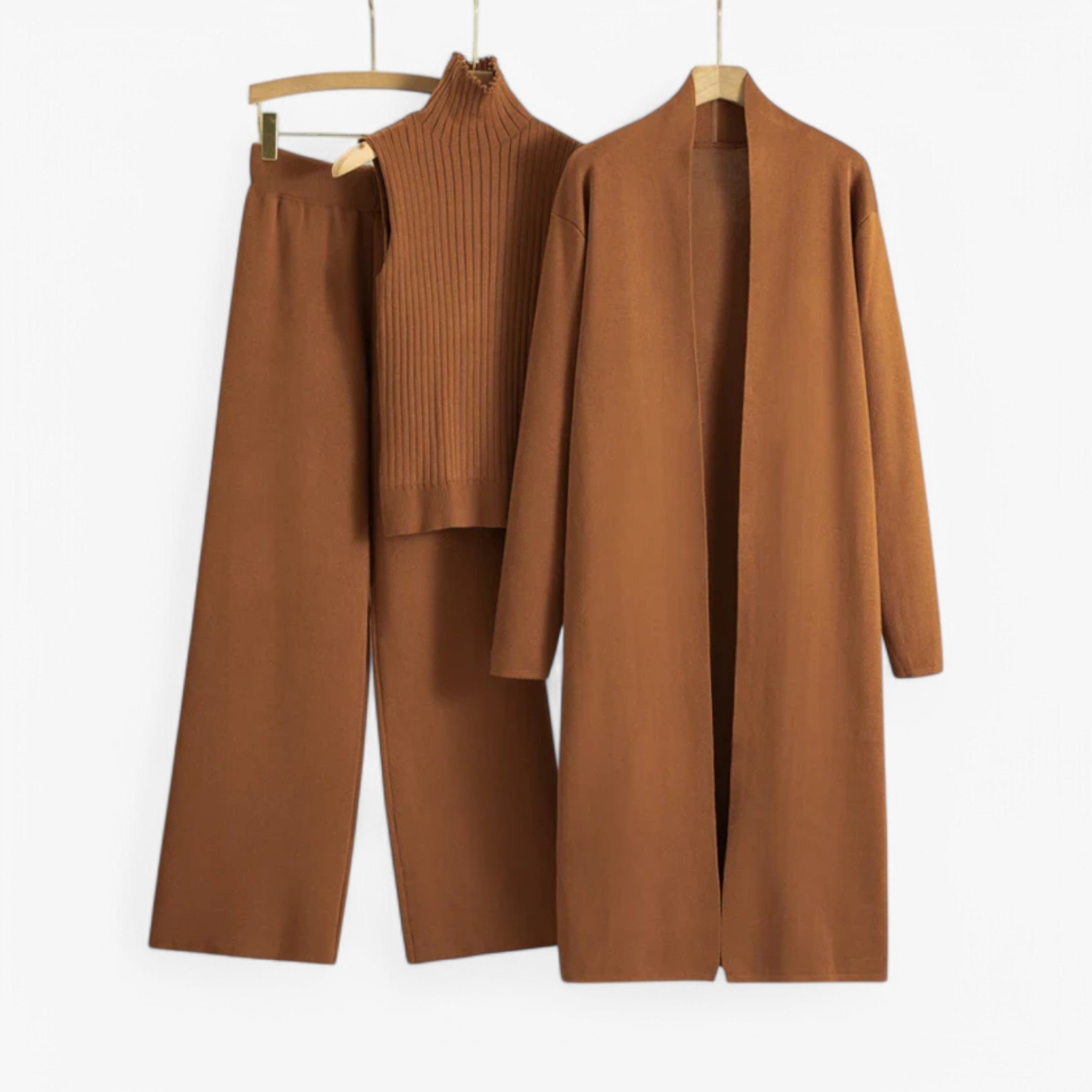 Loungewear Set : Ivy I Vintage Breiset in 3 delen in Donkerbruin Eén maat van Concept Odense