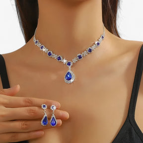 Jewelry Set : Oorbellen Dames Zilver - Trouwset 2 Delen - Druppelhanger en 2 in Koning blauw van Pantino