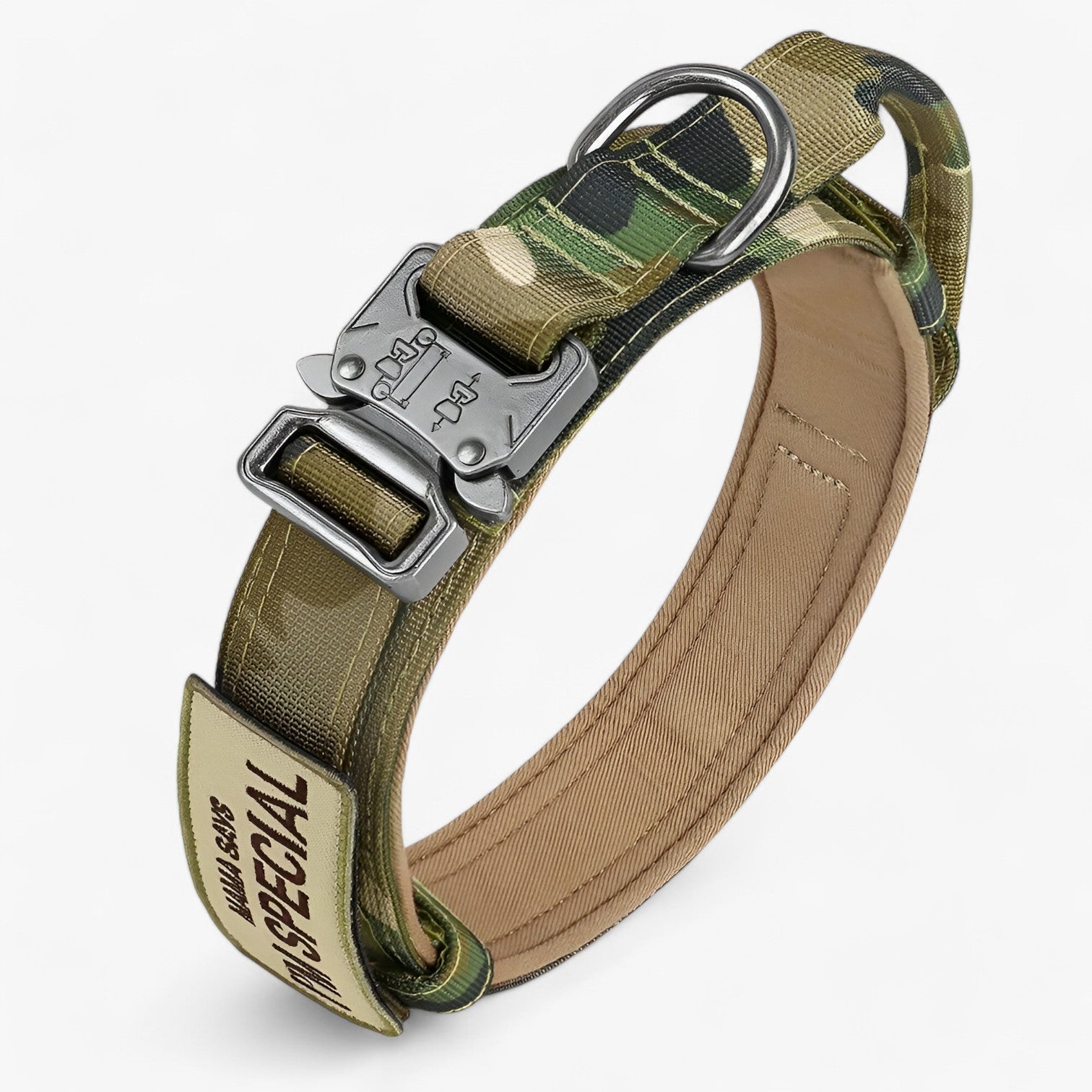pets : Tactisch Hondenhalsband met Handvat voor Training - Bruin Set in Camouflage Set van Pantino