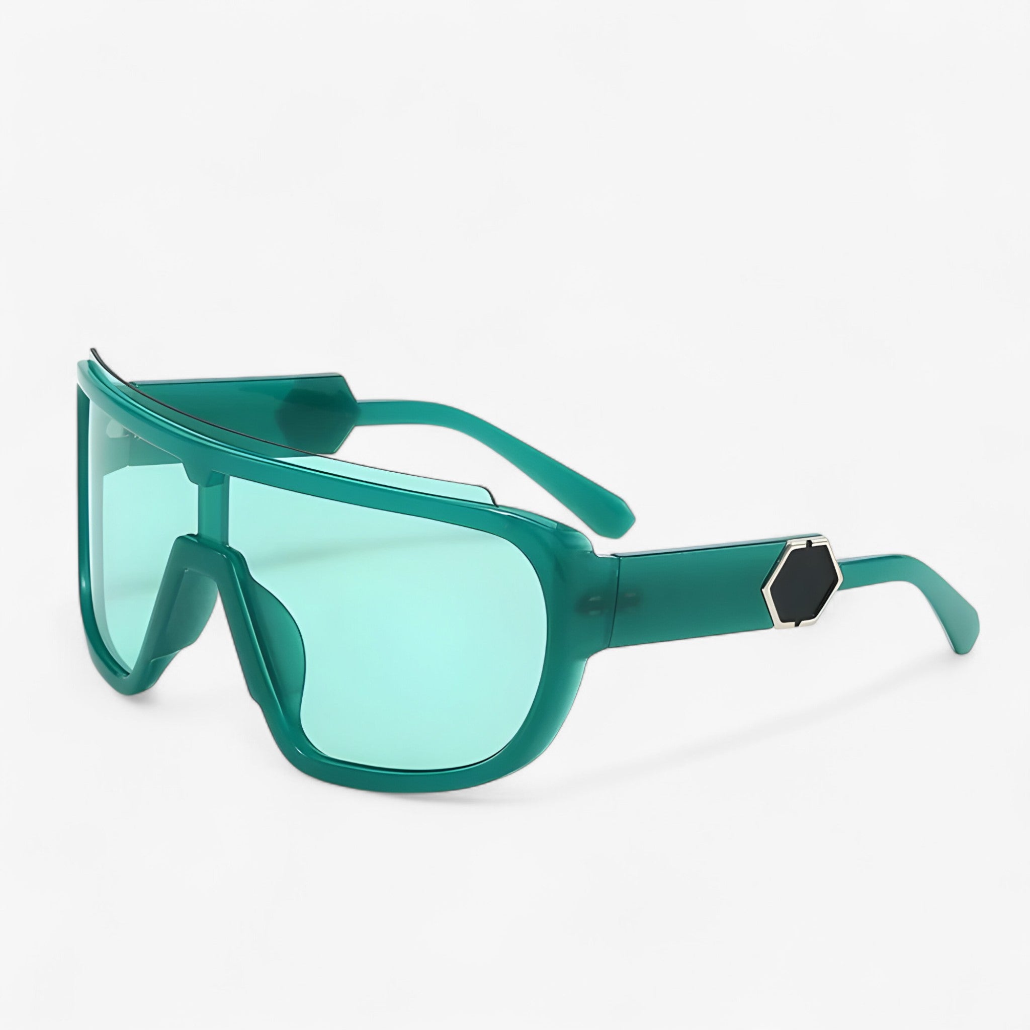 Sunglasses : Heren oversize monoblock wrap-around zonnebril in Verde van Pantinoshop