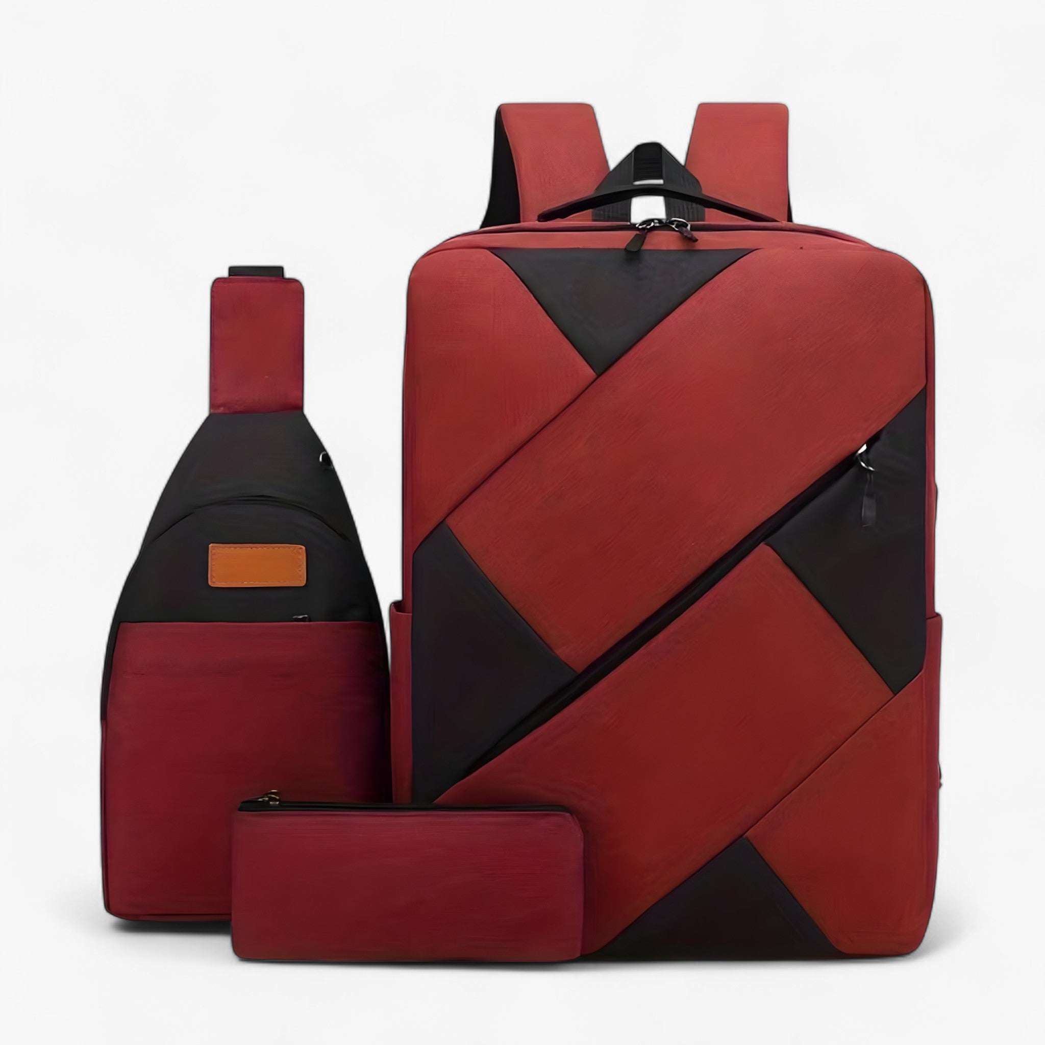 bags : Rugzak Grijs - Set 3 in 1 met en Bijpassende Accessoires in Bourgognerood van Pantino