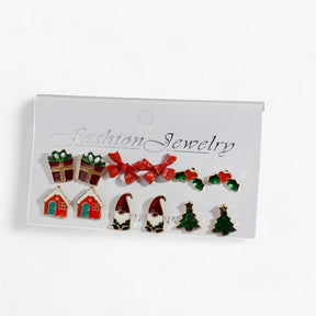 Earrings : Set van 6 Paar Kerstoorbellen - Sprankelende Ontwerpen in Zirkonia in 4 van Pantino