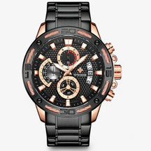 watches : Horloge Blauwe Roos - Luxe Chronograafhorloge van Roestvrij Staal in roze zwart van Pantino