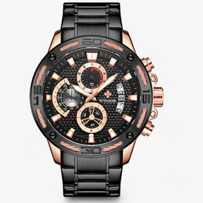 watches : Horloge Blauwe Roos - Luxe Chronograafhorloge van Roestvrij Staal in roze zwart van Pantino