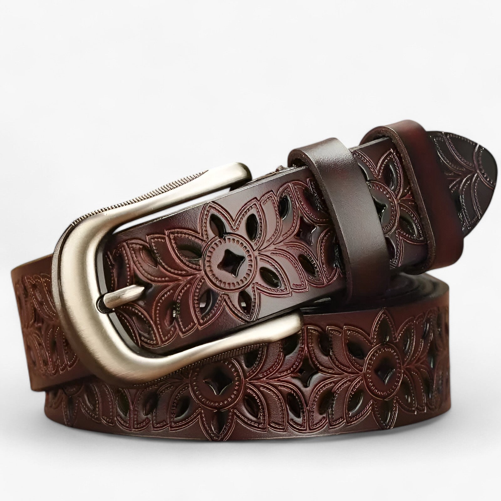 Belt : Dames Leren Ceintuur Wit - Elegante & Du duurzame riem voor vrouwen in Koffie 115CM van Pantino