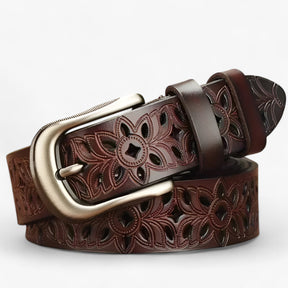 Belt : Leren Ceintuur - Elegant & Duurzaam in Leer - Wit in Koffie 115CM van Pantino