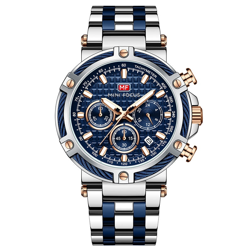 watches : Heren Horloge Zilver/Blauw RVS - Klassiek Polshorloge met Datumweergave in van Pantino