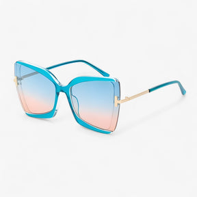 Sunglasses : Cat-eye Zonnebril met T-frame - Opvallende Stijl, Levendige Kleuren - Zwart in Blauw roze van Pantino