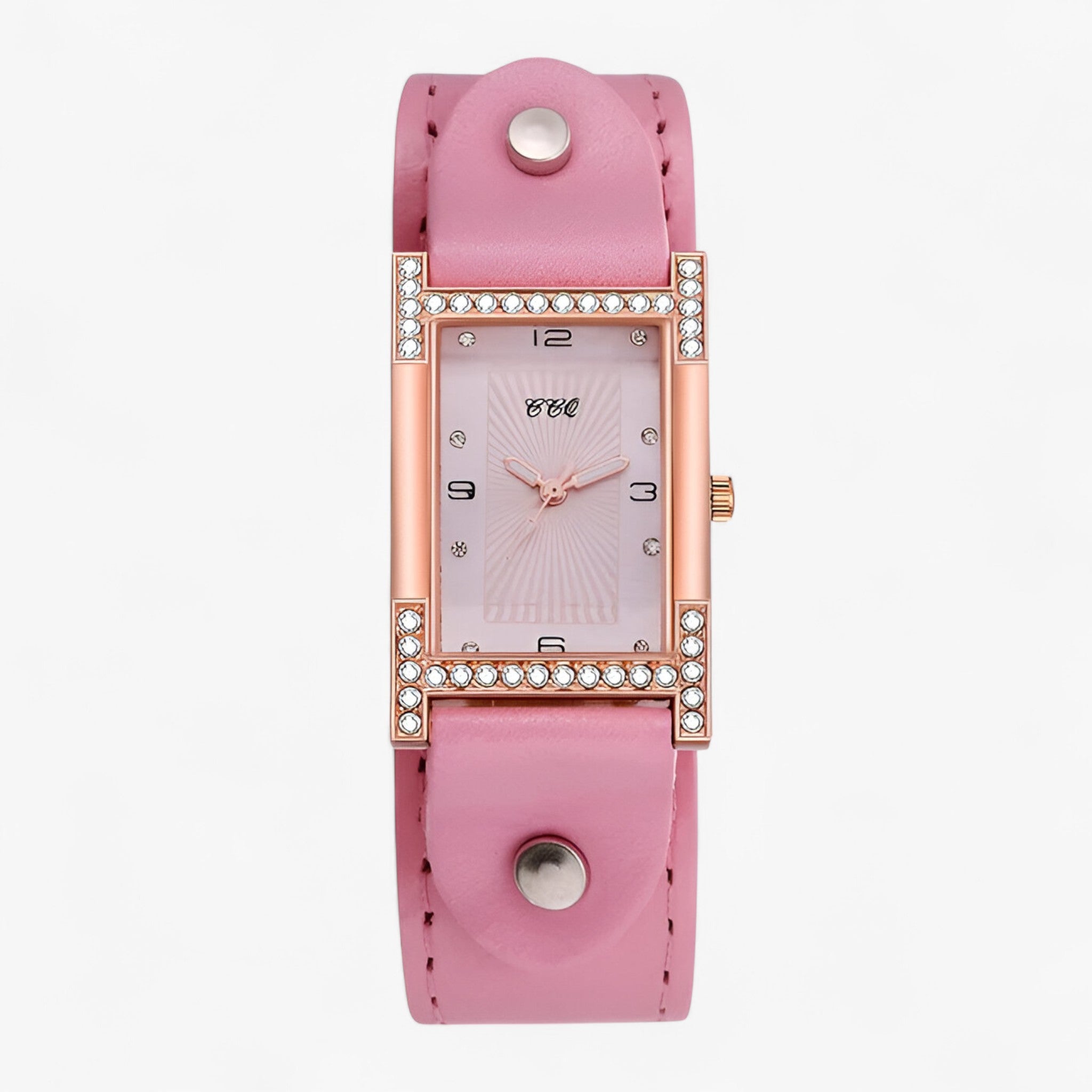 watches : Damen Quartsuurwerk Horloge met Leren Band voor Koppels - Zwart in Roze van Pantino