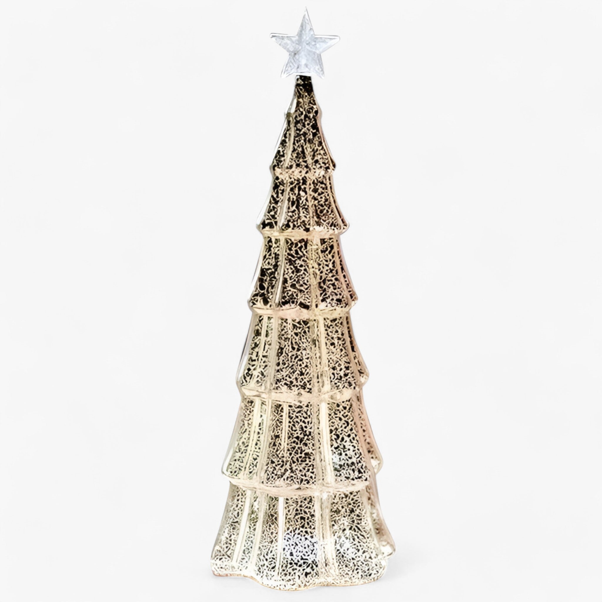 home & garden : Glazen Verlichte Kerstboom - Groen in Champagne van Pantino